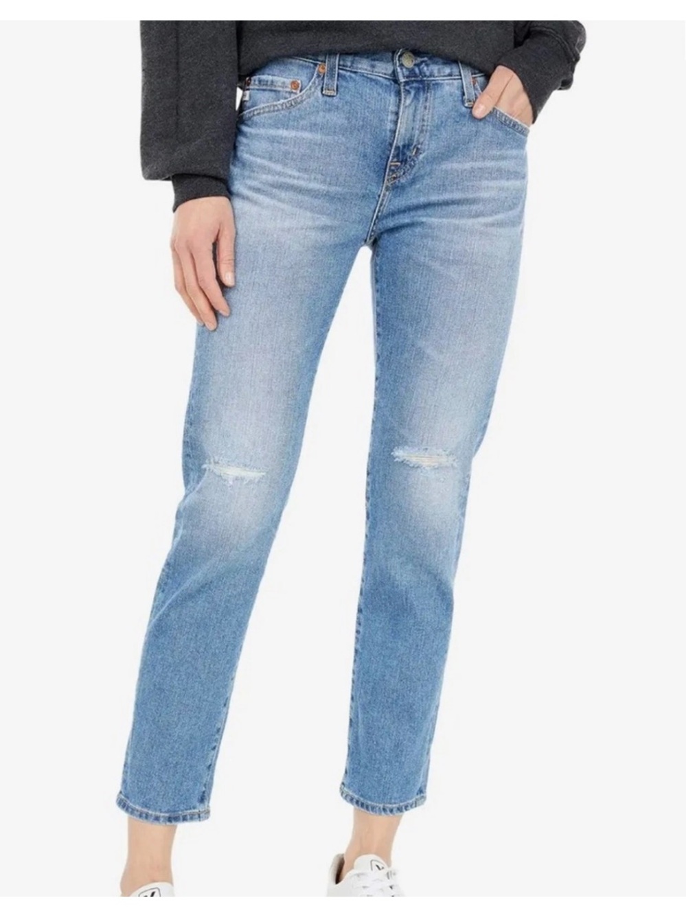 Ag Adriano Goldschmied Ex-Boyfriend Slouchy Slim Straight Distressed Blue Jeans